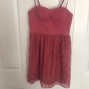 Rose colored short dress. lace below waist